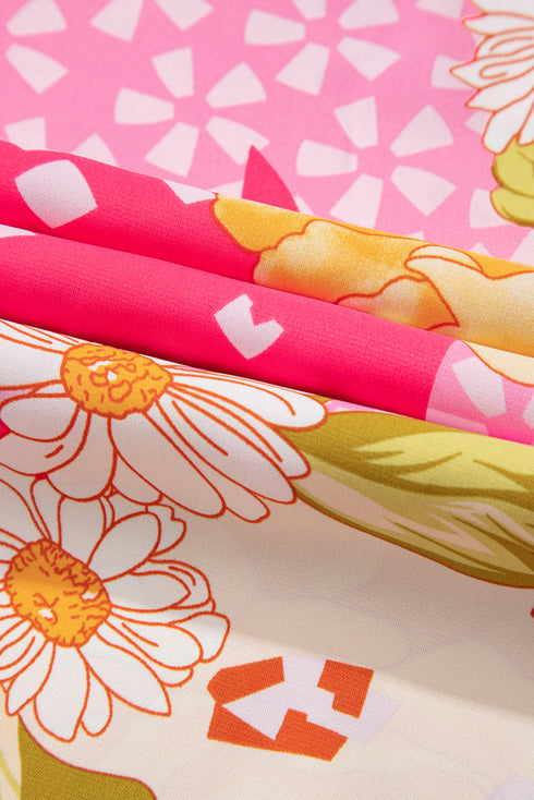 Multicolour Floral Print Ruffled High Waist Tube Top Loose Jumpsuit